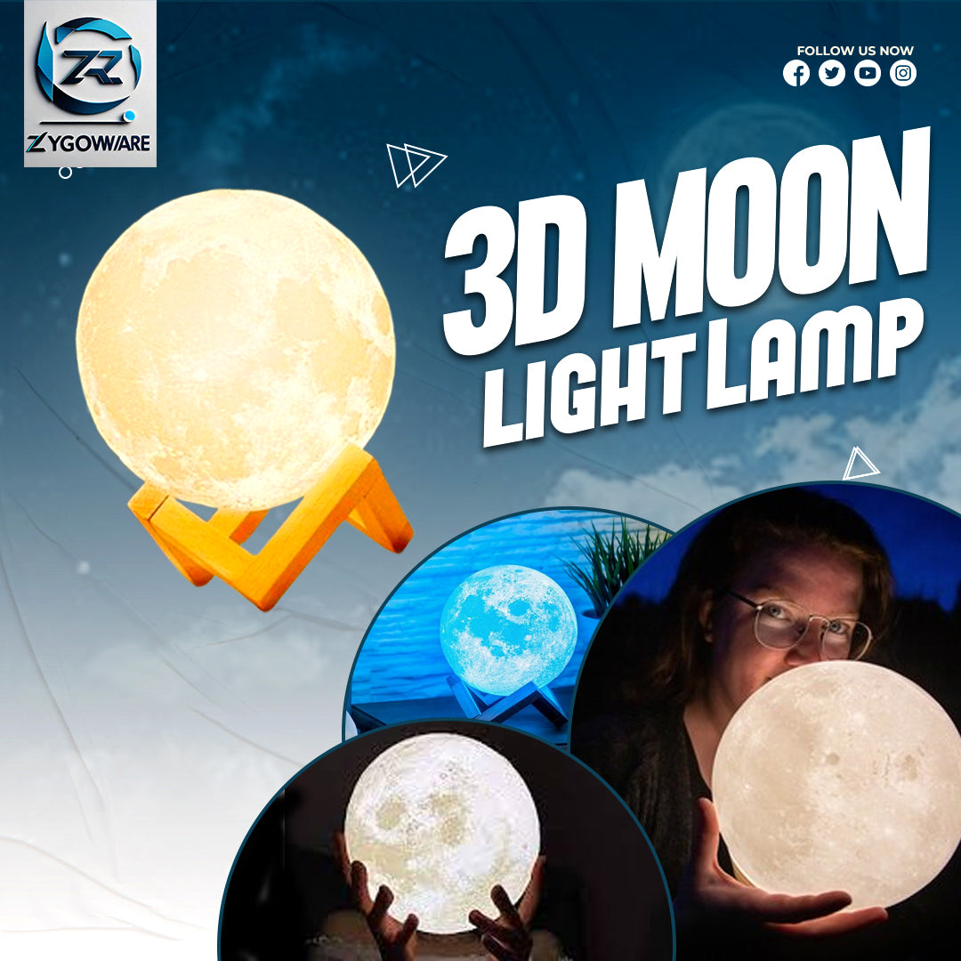 3D moon light lamp with people holding it, Zygoware branding visible