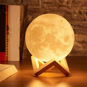 3D Moon Light Lamp | USB Rechargeable LED Night Light with Wooden Stand & Remote Control