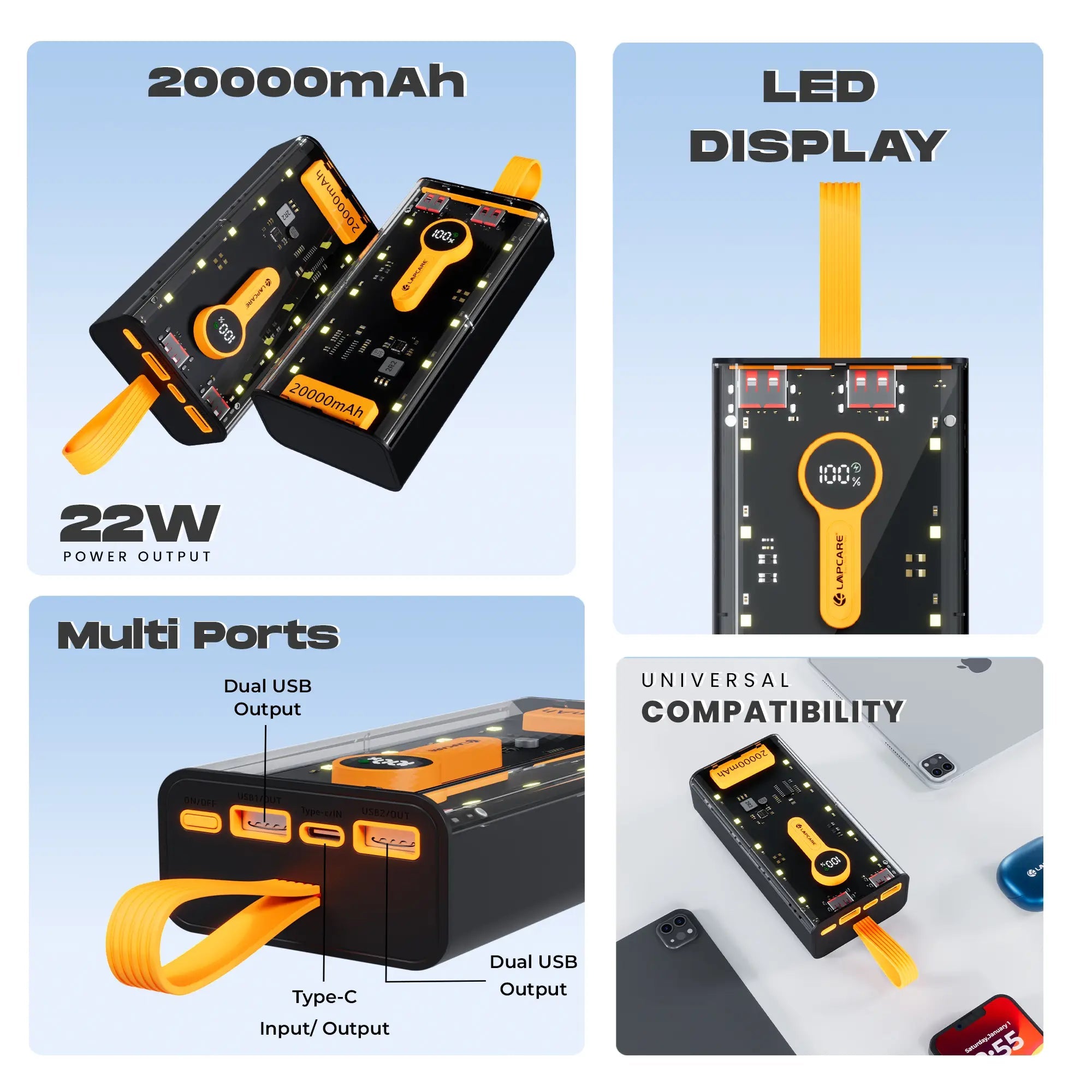 20000mAh Power Bank | Fast Charging with LED Display