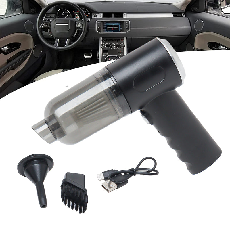 Car vacuum cleaner with attachments on a white background