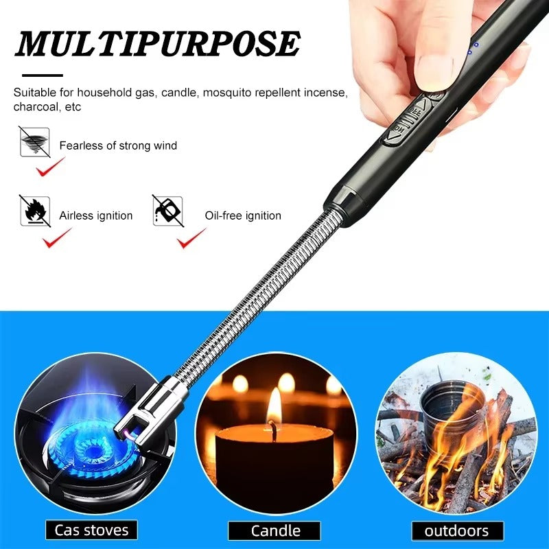 Multifunctional lighter with text and icons on a white background