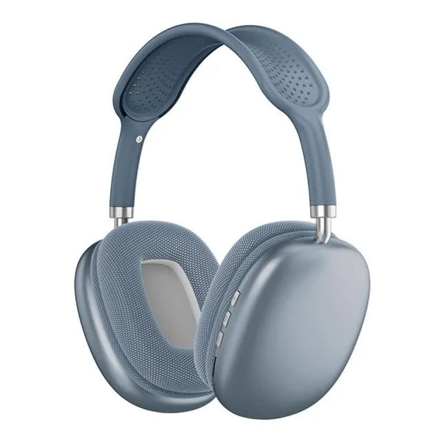 Blue over-ear headphones on a white background