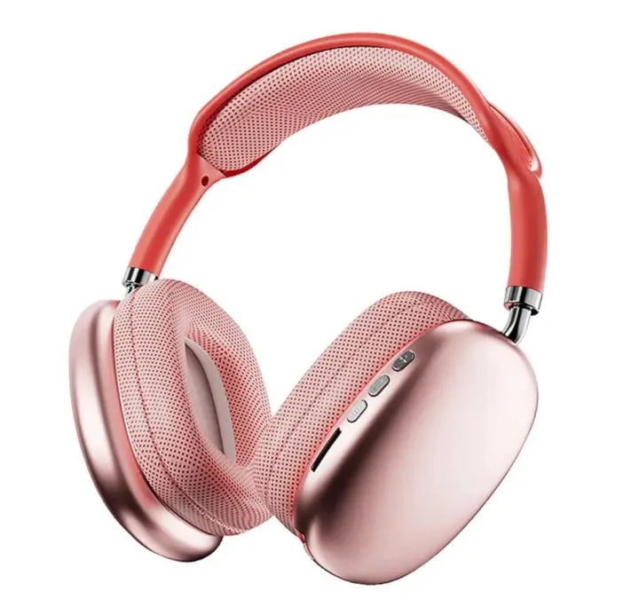 Pink headphones with a white background