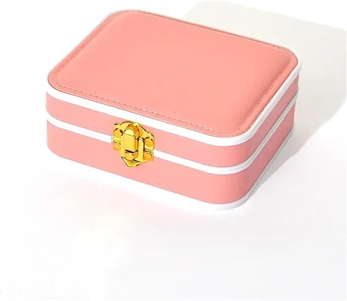 Pink jewelry box with a gold clasp on a white background
