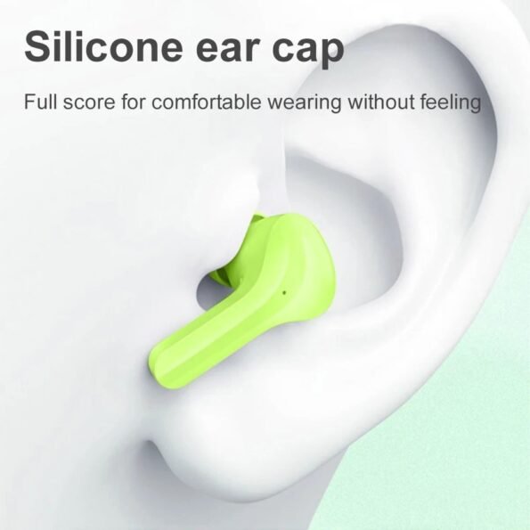Silicone ear cap worn in an ear with text highlighting comfort