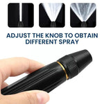Spray nozzle with adjustable knob shown in a hand, with text indicating how to use it.