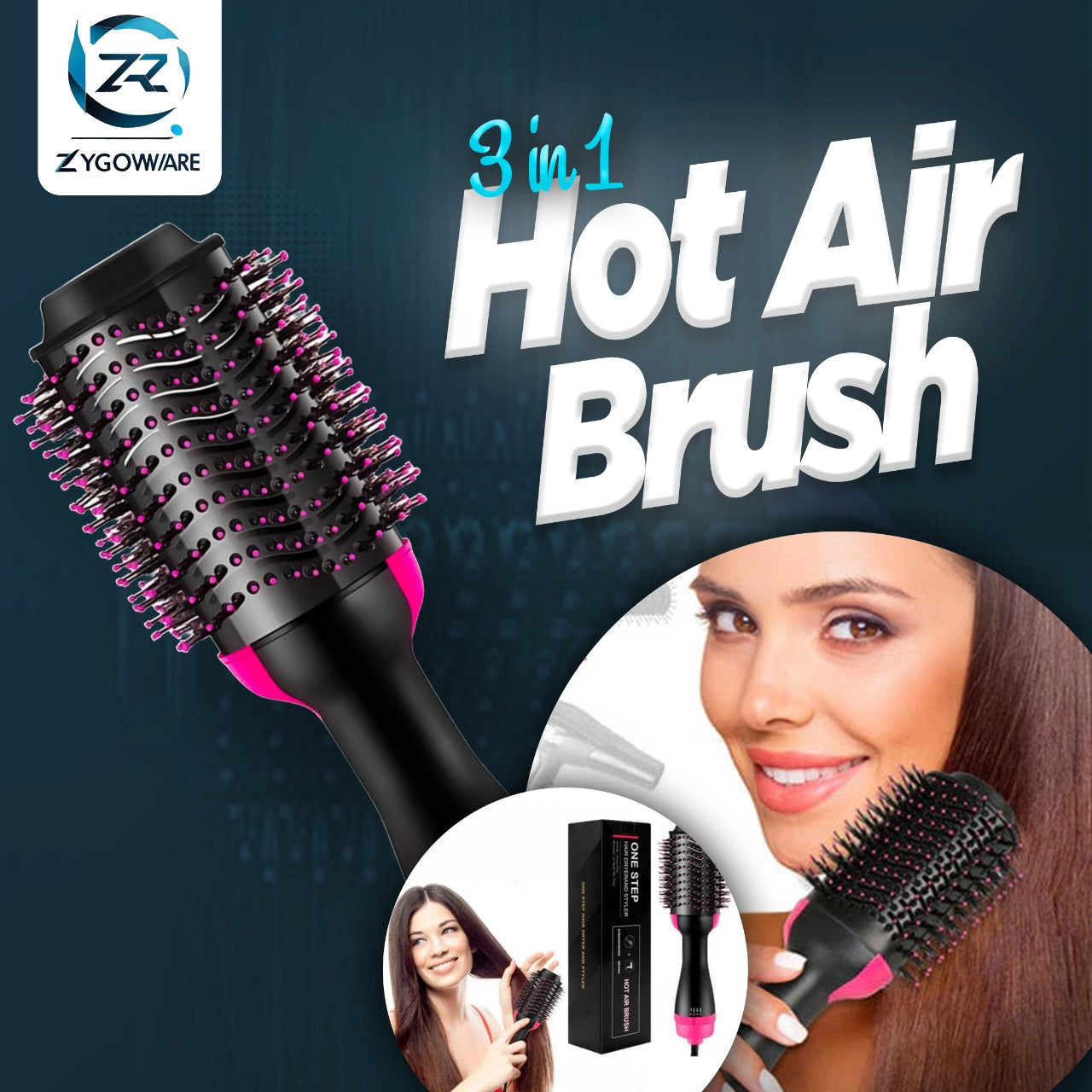 3 in 1 Hot Air Brush | Hair Dryer, Volumizer & Straightener Styling Tool for Smooth & Shiny Hair