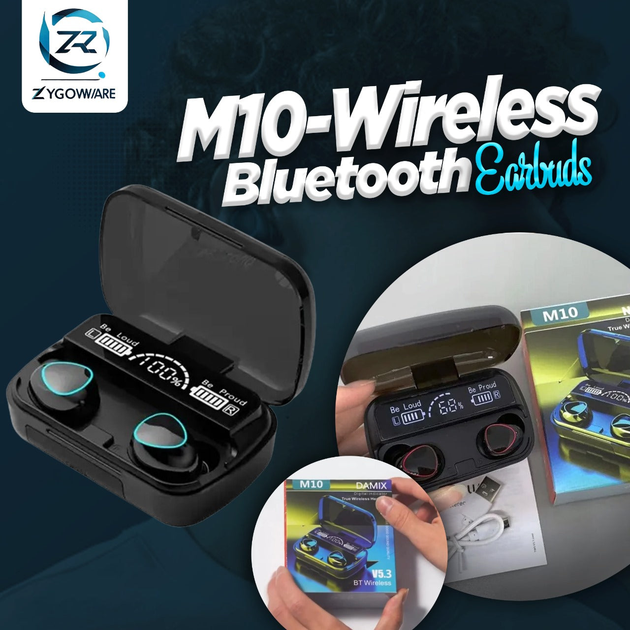 M10 Wireless Bluetooth Earbuds | LED Power Display, HiFi Stereo Sound, Noise Cancellation & Long Battery Life