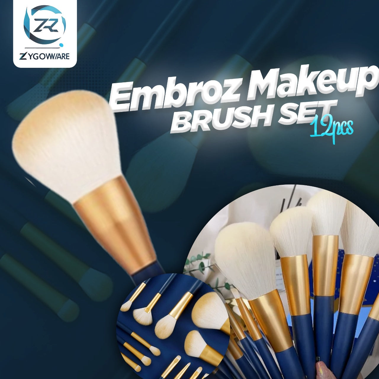 12Pcs Embroz Makeup Brush Set | Professional Cosmetic Brushes for Foundation, Eyeshadow, Blending & Contouring