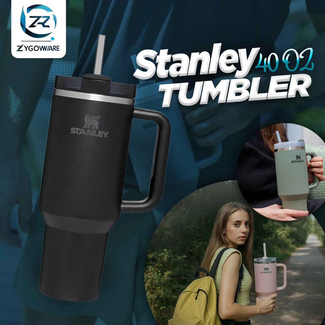 Stanley 40oz Flowstate™ Quencher Tumbler with Straw | Leak-Proof Stainless Steel Water Bottle, Hot & Cold Reusable Thermos for Travel, Gym & Daily Use