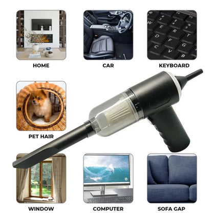 Multifunctional vacuum cleaner with various cleaning applications shown on a white background.
